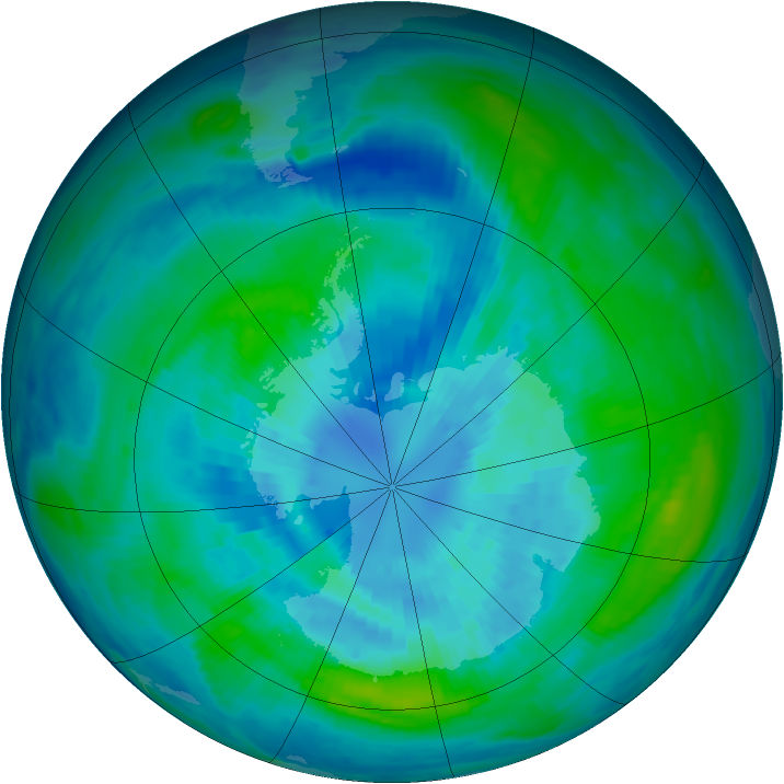 Antarctic ozone map for 25 March 1985